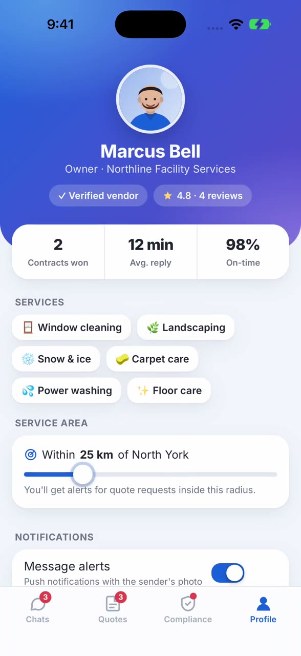 The app in dark mode