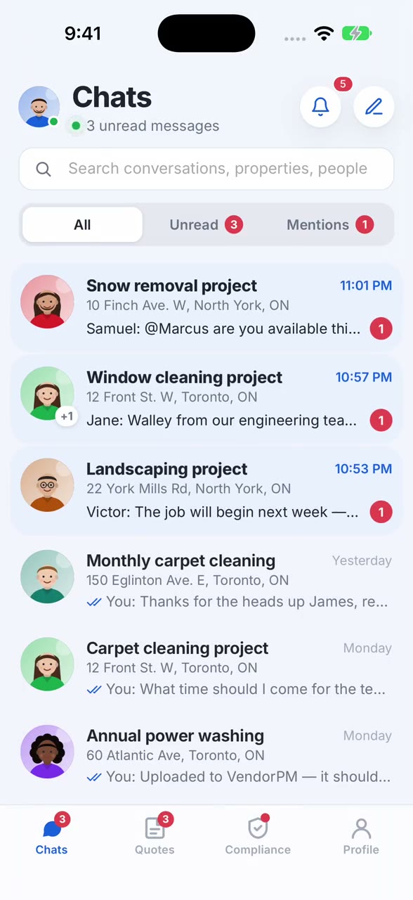 A quote request with its scope of work and the quote builder